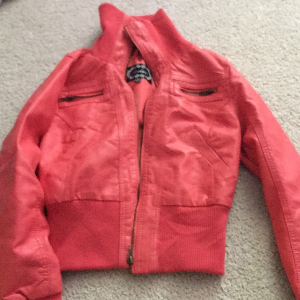 Orange Leather Bomber Jacket